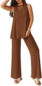 PRETTYGARDEN Women's 2 Piece Lounge Set 2025 Summer Casual Loose Tank Top Wide Leg Pants Matching Travel Outfits Tracksuit (Brown,Large)