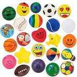 Neliblu Bulk Pack of 6cm Stress Balls for Anxiety Relief - 24 Pack Fidget Toys for Adults and Kids with Assorted Designs and Colors - Sensory Toys for Classroom Prizes, Party Favors & Loot Bag Fillers