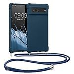 kwmobile Crossbody Case Compatible with Google Pixel 6 Case - TPU Silicone Cover with Strap - Dark Blue