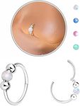 Nose Rings Hoops Opal Nose Piercings Jewelry 8MM 316L Surgical Steel Hypoallergenic Silver Septum Hoop Nose Ring for Women 18G Hinged Helix Rook Conch Cartilage Daith Tragus Earring (8MM, white)