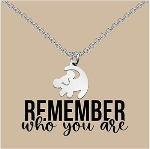 BAUNA Collana con citazione del film "Remember Who You Are Gift The Movie King", idea regalo per i fan del leone, regalo per i migliori amici, Acciaio inossidabile