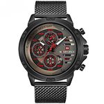 NAVIFORCE Sport Military Waterproof Analog Quartz Leather Band Date Calendar Clock Red Black Men's Wrist Watch