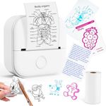 Mini Printer - T02 Bluetooth Inkless Instant Photo Printer, Small Thermal Pocket Sticker Printer, Portable Mobile Phone Picture Printer, for Students, Gift, Receipts, White (Bunny Case Not Included)
