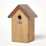 HOMESCAPES Solid Wood Bird House Blue Tit Nesting Box H 26 F cm x W 16 cm Garden Bird Box for Fence or Trees Crafted from Treated Alder Wood With Copper Roof Ready Assembled with Door & Sloping Roof