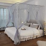 Vpory Canopy Bed Curtains - 4 Corners Post Bed Canopy Curtains for Girls & Adults, Bed Princess Bed Canopy Mosquito Net Bedroom Decoration Accessories - Grey, Twin Size