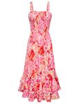 GRACE KARIN Womens Elegant Summer Floral Beach Maxi Dresses Smocked Strappy Boho Dress Dual Layer Flower Print XL