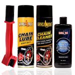 Kangaroo® Chain Lubricant Spray & Chain Cleaner Spray(500 ML Each) With Chain Cleaning Brush and Chrome Metal Polish 200 ML (Chain Cleaning & Maintenance Kit)