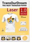 TransOurDream Tru-Transfer Paper for Laser Printer 10 Sheets A4 Iron on Transfers for Cotton Heat Transfer Paper for Light Fabric White T-Shirt Easy to Use DIY Gifts