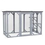 PawHut Cat Cage Indoor Catio Outdoor Cat Enclosure Pet House Small Animal Hutch for Rabbit, Kitten, Crate Kennel with Waterproof Roof, Multi-Level Platforms, Lock, Grey