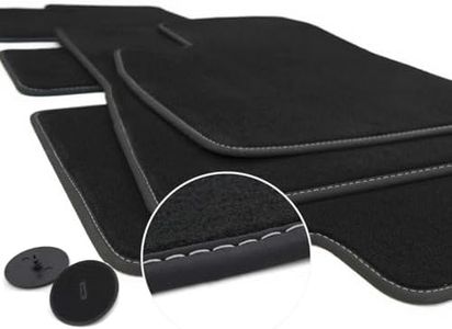 Tapis de sol en velours pour Tesla Model 3 Premium (couture décorative argentée) - Tapis de voiture - Noir - Pour intérieur de tuning