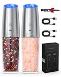 FORLIM 9Oz Large Capacity Gravity Electric Salt and Pepper Grinder Set, USB Rechargeable Automatic Salt and Pepper Mills with LED Light, Adjustable Coarseness, Stainless Steel, 2 Pack(Sliver)