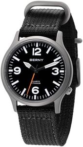 BERNY Titanium Watch for Men Japanese Sweep Second Quartz Movement VH31 5ATM Waterproof Analog Quartz Watch Super Luminous Sapphire Glass, Canvas-Black, Fashion