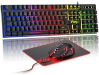 Vtemycc Gaming Keyboard and Mouse Set, UK Layout, LED Backlit Light Up Keyboard, 4 Colors Ergonomic Gaming Mouse, USB Wired Keyboard and Mouse With Mouse Pad for PC, Mac