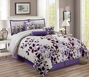 Grand Linen - 7 Piece - Purple/Grey/Lilac Oversize Comforter Set Fresca Vine Fine Printed Bedding Full Size Bedding