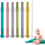 Fu Store Hollow Teether Tube, 6 Pack Chew Straw Toy for Infant Toddlers Silicone Tubes Teething Toys for Babies 3-12 Months BPA Free/Freezable/Dishwasher and Refrigerator Safe