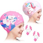 Kids Swim Cap for Age 5-15, Silicone Swimming Cap for Boys Girls Youths, Waterproof Swim Hats Bathing Caps (Color D)