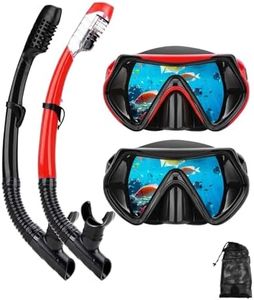 Snorkel mask Snorkeling Set for Adults and Youth, Diving mask and Full Dry Snorkel Swim Googles is Suitable for Snorkeling, Dive Scuba Diving, Swimming (Black+red（2 Set）)