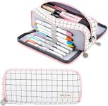 HR INTERNATIONAL Large Capacity Pencil Box for Girls & Boys, 3 Compartments Pen & Pencil Pouches, Aesthetic Stationery Pouch for School Kids College Students, Cute Stationary (King, White)