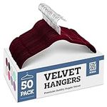 ZOBER Velvet Hangers, Coat Hanger, Clothes Hanger, Hangers 50 Pack, Non Slip Space Saving Closet Hangers, 360° Swivel Hook, Clothing Hanger, Shirt Hanger, Tops Hanger, Dresses Hanger (Burgundy)