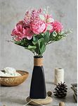 SATYAM KRAFT 1 Pc Artificial Multiflora Flower Roses Sticks Bunch for Diwali, Living Room Table, Anniversary Decoration Plants, for Deepawali (Without Vase Pot) (Pink, Pack of 1) (Fabric)