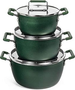 Granitestone 6 Pc Stackable Pot Set, Nesting Non Stick Pots with Lids, Cooking Pots Set, Stock Pot Set with 1.5/3 / 5 Qt Pots with Lids, Induction Cookware, Dishwasher Safe, Non Toxic - Blue