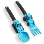 Dinneractive Utensil Set for Kids – Construction Themed Fork and Spoon for Toddlers and Young Children – 2-Piece Set - Blue