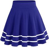 FRAULEIN Girl's/Women's Classic Stretchy All Time Trendy Flared Knee Length Skater Skirts Inbuilt with Inner Safety Shorts (in, Alpha, 2XS, Regular, Royal Striped Border)