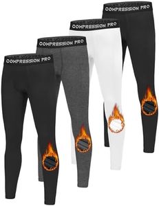 Dalavch Youth Boys 4 Pack Thermal Compression Pants Leggings Fleece Lined Base Layer Underwear Tights Cold Weather for Kids 2 Black 1 Heather Grey 1 White Medium