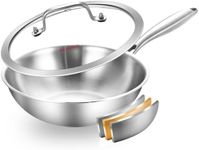 DELARLO Whole body Tri-Ply Stainless Steel 10 inch wok Pan with cover, Oven safe induction Stir-Fry Pans skillet, Suitable for All Stove