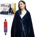 Qfun Electric Heated Blanket Throw - Luxury Soft Fast Heating Throw Blanket with 6 Heat Settings & Auto Shut-Off, Over-Heat Protection, 71"x40"Large Size Warm Flannel Winter Blanket Gift for Women Men