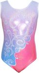 Aosva Gymnastics Leotards for Girls One-piece Sparkle Colorful Rainbow Dancing Athletic Leotards 2-14Years, Pinkflower, 2-3 T(110CM)