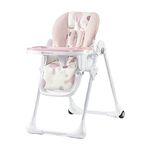 Kinderkraft Highchair YUMMY, Baby Chair, Ergonomic, Comfortable, Reclining, Foldable, with Ajustable Height, Footrest, Detachable Double Tray, for Toddler, from 6 Month to 3 Years, Pink (Pack of 1)