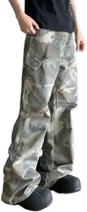 HBER Mens Camo Cargo Pants Baggy Jeans Mid Rise Wide Leg Flap Pockets Loose Fit Camouflage Y2k Streetwear Pants