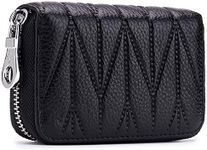 Meowoo Credit Card Holder Wallet for Men Women,RFID Blocking Genuine Leather Zipper Accordion Wallet (W Black)