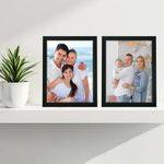 Amazon Brand - Solimo Synthetic Wood Table Photo Frame Set | Plexi Glass | Frame for Home and Office Decoration | 2 Pieces - 6x8 Inches (Black)