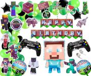 FI - FLICK IN 85 Pcs Minecraft Birthday Decorations Set Video Game Theme Party Decoration Foil Balloon Set (Pack of 85, Multicolor)