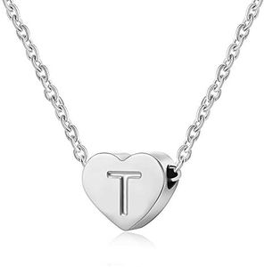 AFSTALR Collier Femme Argent Pendentif Coeur avec Lettre T Prénom Collier Amitié Anniversaire de Mariage Cadeaux pour Les Femmes Maman épouse