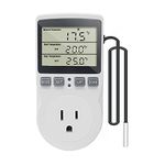 KETOTEK Digital Thermostat Outlet Plug Temperature Controller Outlet Socket 120V Heating Cooling Control 110V 15A Celsius/Fahrenheit Display White