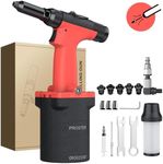 Proster Pneumatic Rivet Gun Air Hydraulic Riveter Tool with 5 Interchangeable Nosepieces 3/32" 1/8" 5/32" 3/16" 1/4", Self-Suction Design 360° Swivel Air Inlet for Automotive Marine DIY