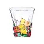 Hand Painted Stained Glass Whiskey Tumblers Hand Painted Crystal Whiskey Glasses nique Drinkware for Wine and Bourbon Rocks Whiskey Glass for Drinking Bourbon Irish Cocktails Cognac(ice Cubes 2pcs)