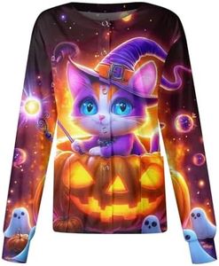 Halloween Scrub Jackets for Woman Print Long Sleeve Plus Size Womens Scrubs for Women Nursing Jacket with Pockets Purple Pink X-Large