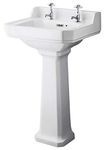 Old London CCR031 Richmond Traditional Bathroom 2 Tap Hole Basin Sink and Comfort Height Full Pedestal, 500mm, White