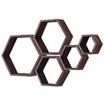 PHOENANCEE Set of 5, Hexagon Floating Shelves, Wooden Wall Mounted Hexagonal Shelf, Solid Wood Decorative Hanging Shelf for Bedoom, Living Room, Office, Home Decor(Dark Walnut)