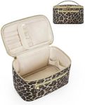 Wandering Nature Makeup Bag, Travel Make Up Organizer Cosmetic Brush Bags Case for Women in Vegan Leather, Leopard Print, Patent Pending