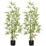 HOMCOM 4ft Set of 2 Artificial Bamboo with Pot, Indoor Fake Plants for Home Office Living Room Decor