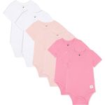 Bramble & Bear (3/6 Pack) Short Sleeve Baby Vests - Organic Cotton Unisex Baby Bodysuit Vests for 0-3 Years - Comfortable Baby Bodysuits for Boys & Girls, Pink/White (6-Pack), 12-18 months