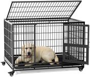 Gardner Pet 43 Inch Heavy Duty Dog Crate with Wheels, Folding Metal Dog Cage for Small/Medium and Large Dogs, Indestructible Dog Crate with Removable Tray (Black)