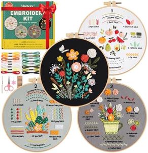 Meyocky Embroidery Kit for Beginners, 4 Pack Starter Embroidery Kits for Adults Learn 31 Stitches, Beginner Embroider Practice Stitches Kit,DIY Hand Craft Needlework Gift for Women