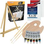 U.S. Art Supply 13-Piece Artist Painting Set with 6 Vivid Oil Paint Colors, 12" Easel, 2 Canvas Panels, 3 Brushes, Wood Painting Palette - Fun Children Kids School, Students, Beginners Starter Kit