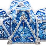 AUSTOR 7-Die Metal DND Dice Set with Box Dungeons and Dragons Dice Roll Playing Game Dice Polyhedral Dice D20 D12 D10 D% D8 D6 D4 for Pathfinder Warhammer MTG RPG Board Games, Sky Blue